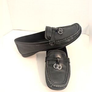 Etienne Aigner Black Leather Women's Slip-On‎ Loafers Size 7.5